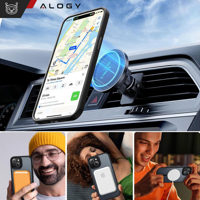 Case for iPhone 15 Plus MagSafe Matt Case Cover Matte Alogy Ring Armored Phone Case Black