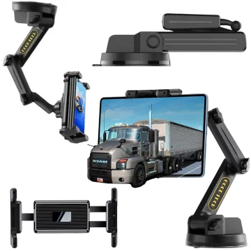 Car holder for tablet, phone 10.1" for truck bus lorry excavator car Long 43cm for windshield cockpit Alogy Black