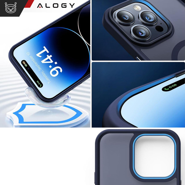 Case for iPhone 15 Pro MagSafe Matt Case Cover frosted Alogy Ring armored phone case Navy Blue Glass