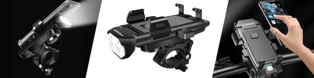 Bicycle Phone Holder 4in1 LED Light T6 Front Bell Bike Horn Powerbank 3000mAh Black