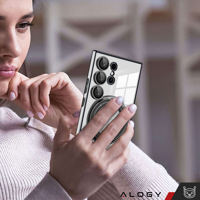 Pouzdro pro Samsung Galaxy S24 Ultra magnetické pouzdro Ring Mag Bezpečný průhledný držák Magnet Alogy černé čiré sklo