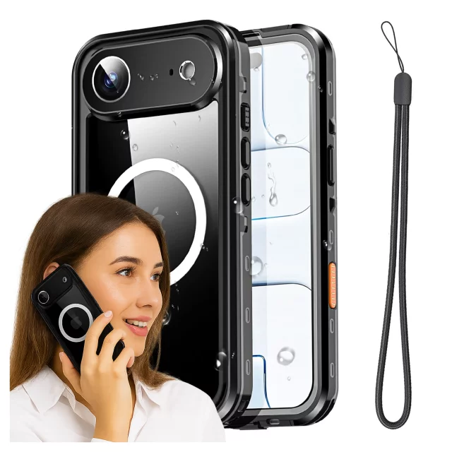 Kryt Alogy HydroArmor™ IP68 pro Apple iPhone 17 Air 6,6", 360° pancéřovaný kryt s průhlednou zadní stranou, kompatibilní s MagSafe, černý