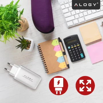 Alogy GaNCharge Compact 3in1 Wall Charger Fast Charging GaN3 65W USB-A 30W 2x USB-C 65W White