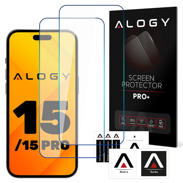 2x 9H Tempered Glass for iPhone 15 / 15 Pro Alogy Screen Protector PRO