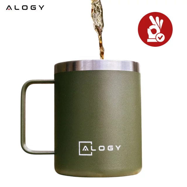 Thermal mug 420 ml with handle and lid for coffee, tea, steel, cold and hot drinks Alogy Green