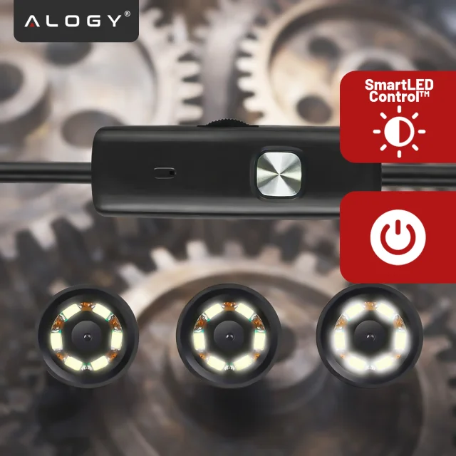 Alogy Duo Cam 1920 Full HD Lightning endoscope inspection camera for iPhone, USB-C, micro USB 3m 8mm black