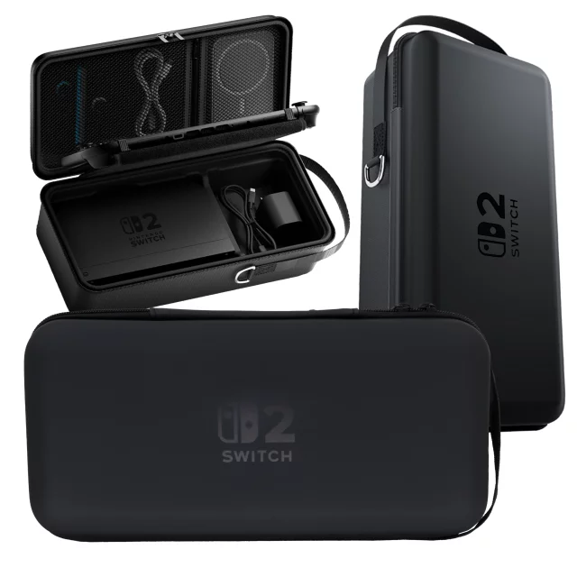 Nintendo Switch 2 2025 Case Protective Bag Large Hard EVA Case, Case, Waterproof, Lightweight, with Handles Alogy HardFoamBag™ - Black 2X TEMPERED GLASS