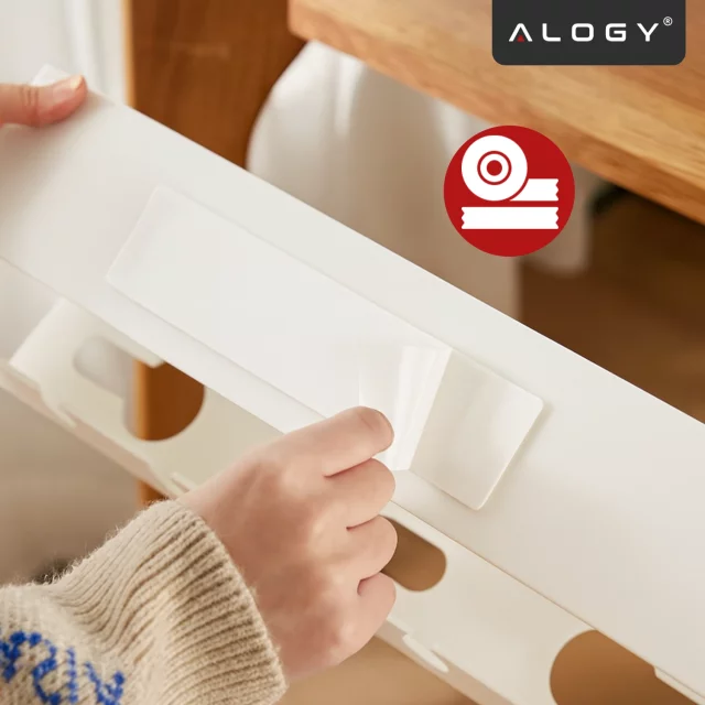 Organizer na Kable 2w1 Pod Biurko i na Ścianę, 40 cm, z Paskiem Klejącym utrzymanie porządku na biurku, Alogy CableHold™ – Biały