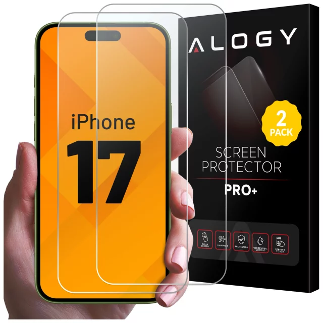 2x Szkło Hartowane Ochronne 9H do Apple iPhone 17, Wzmocnione i Odporne na Zarysowania, Łatwy Montaż Bez Bąbelków, Alogy Heavy Pro+™ – Przezroczyste