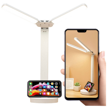 Lampe Alogy Doppel-LED-Schreibtischlampe stehend auf dem Schreibtisch mit Akku Schulzeichner Weiß