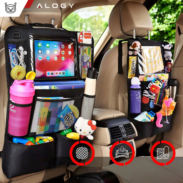 Auto-Organizer für Autositz-Rückenlehne, Autositz, Alogy-Schutz für Tablet, Schwarz, 2x Kopfstützenhalterung