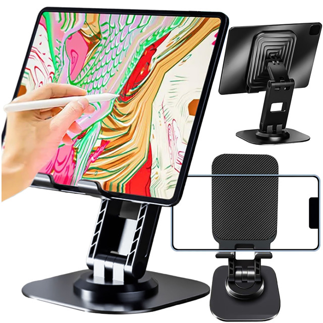 Držák telefonu Stojan na tablet Stojan na tablet Skládací nastavitelný hliník na stůl 4-12,9" 360 Alogy Black