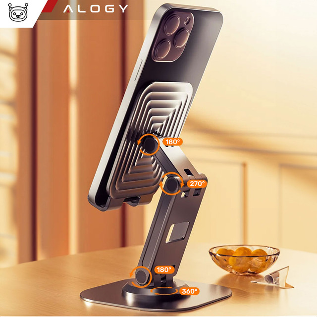 Phone Holder Tablet Stand Stand Foldable Adjustable Aluminum for Desk 4-12.9" 360 Alogy Black