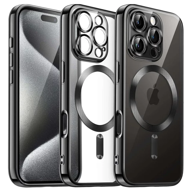 MagSafe Case for Apple iPhone 16 Pro Max Alogy Glamour Luxury Ring Case Black and Clear