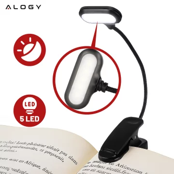 Alogy LED Clip Desk Lamp Cordless Rechargeable Reading Black