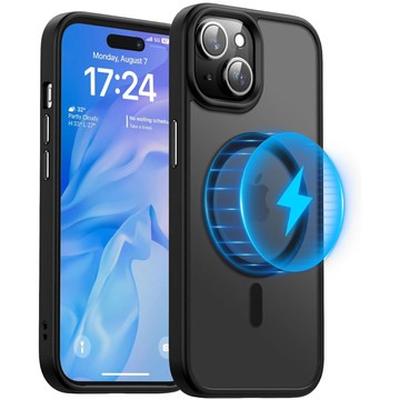 Pouzdro pro iPhone 15 Plus MagSafe Matt Case Cover Matte Alogy Ring Armored Phone Case Black Glass