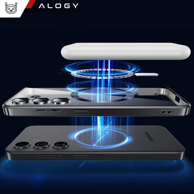 Case for Samsung Galaxy S24 Mag Safe Glamor Case Ring Housing Camera Protection Alogy Black Transparent Glass