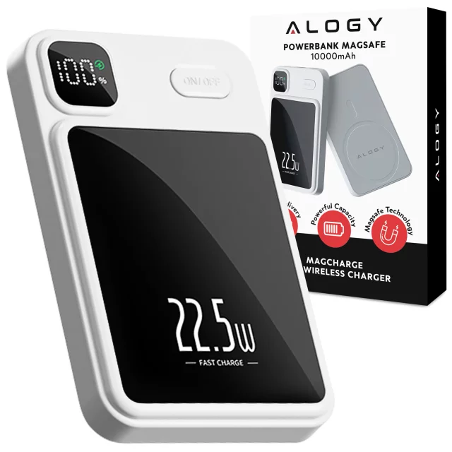 PowerBank Alogy MagCharge 22,5 W PD20W PowerDelivery Schnellladung 10000 mAh kabellos für MagSafe White