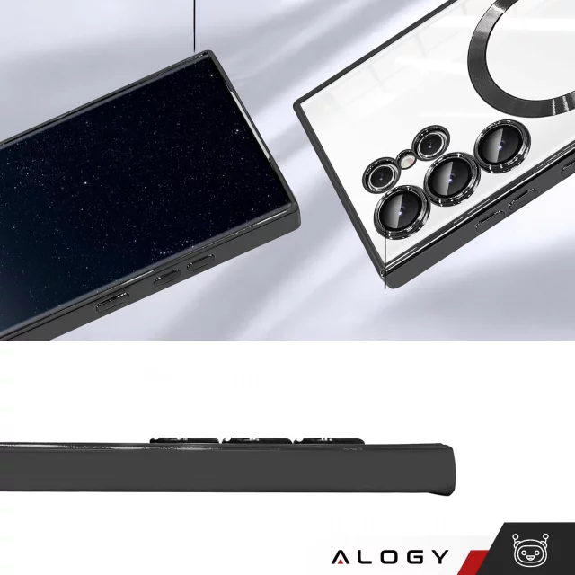 MagSafe-Hülle für Apple iPhone 16 Pro Max Alogy Glamour Luxus-Ringgehäuse Gold-Transparent