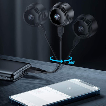 Spy camera Hidden detection Discreet mini webcam with data transmission WiFi Full HD IP black