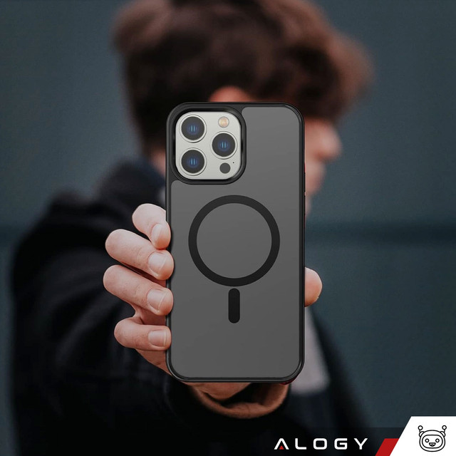 Etui do iPhone 14 Pro Mag Safe Matt Case Cover matowe obudowa Alogy Ring pancerne na telefon Czarne + Szkło