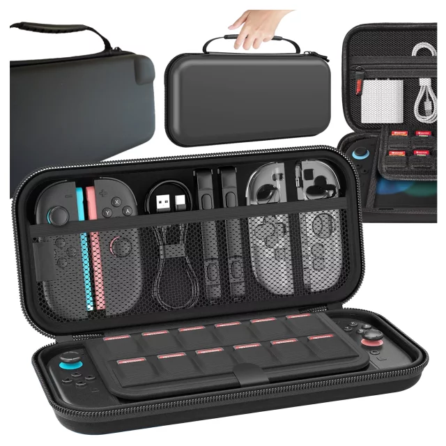 Pokrowiec Etui do Nintendo Switch 2 2025 Torba Ochronna Twarda EVA, Wodoodporna, Lekka, z Uchwytami i przegrodami akcesoria Alogy HardFoamBag™ – Czarna