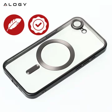 Apple iPhone 16e Alogy LuxeShield™️ Glamour Luxury Ring MagSafe Hülle mit Kameraabdeckung, Schwarz