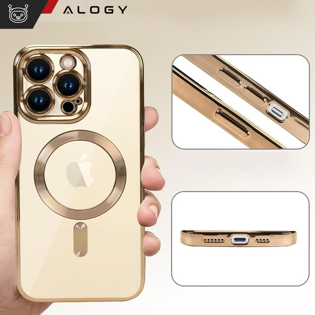 MagSafe Hülle für Apple iPhone 14 Pro Alogy Glamour Luxus Ringgehäuse Gold Klarglas