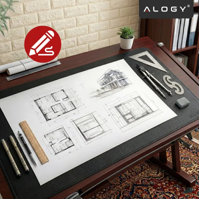 Podkładka na biurko 100×50 cm – antypoślizgowa mata ochronna z eleganckiej ekoskóry PU, pod mysz i klawiaturę, stylowa i trwała – Alogy WorkMat™ Czarna