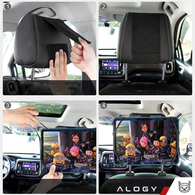 Držák na opěrku hlavy do auta pevný suchý zip pro čtečku tabletových telefonů Alogy Car flexibilní černá