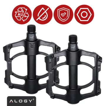 Alogy bicycle pedals for road and mountain bikes, MTB platform aluminum, set of 2, aluminum with triple bearing, black
