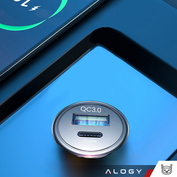 Nabíječka do auta 48W USB QC 3.0 18W USB-C C PD 30W rychlá výkonná pro Alogy Autotelefon černý kabel USB-C 1m