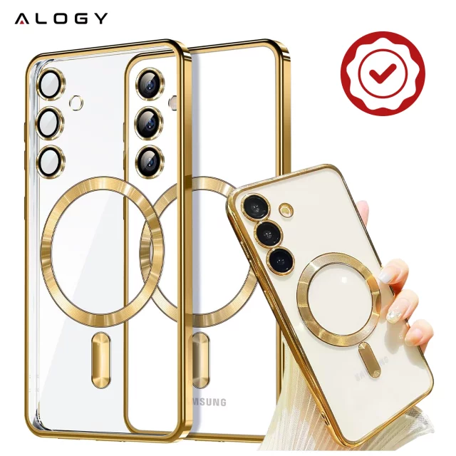 Etui do Samsung Galaxy S24 FE Alogy LuxeShield™️ Glamour Luxury Ring obudowa do MagSafe z osłoną aparatów Złote