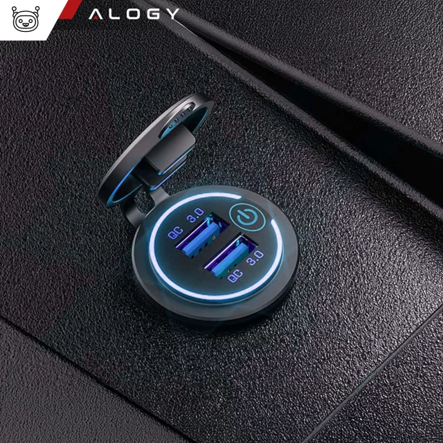 Napájecí zdroj nabíječky do auta / motocyklu Alogy konektory 2x USB QC 3.0 LED