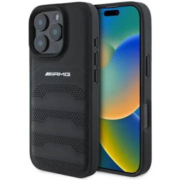 iPhone 16 Pro Max Case AMG Leather Debossed Lines Black