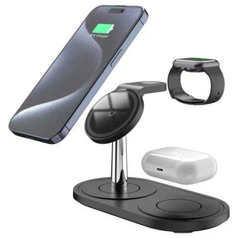 3v1 indukční nabíječka pro telefon hodinky sluchátka Alogy Qi nabíječka pro Apple iPhone Watch AirPods černá