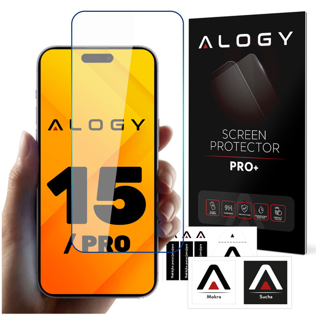 9H tempered glass for iPhone 15 / 15 Pro with Alogy Screen Protector PRO