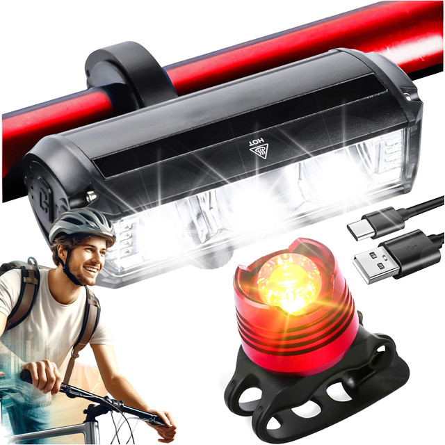 Bicycle lamp front rear LED light bicycle lighting for bicycle front rear Strong 900lm Alogy black red