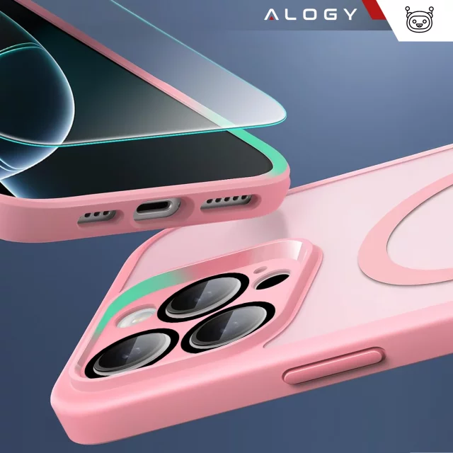 3in1 Hybrid Glass Case Set for Apple iPhone 16 Pro Protective Case Hybrid MagSafe with Lens Protection Case 2x Tempered Glass Phone Protector Alogy 3in1 Case Pack Pink
