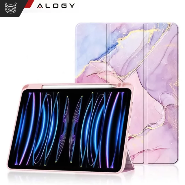 Hybridní pouzdro s držákem stylusu pro Apple iPad Air 11" (2024,2025) / Air 10.9" (2020,2022) / Pro 11 (2018) Alogy Hybrid Book Cover Case Marble Pink