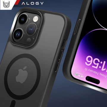 Pouzdro pro iPhone 14 Pro Mag Safe Matt Case Cover Matte Alogy Ring Armored Phone Case Black Glass