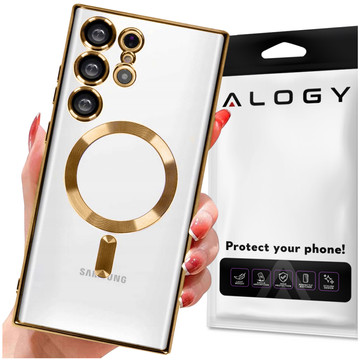 Pouzdro pro Samsung Galaxy S24 Ultra Mag Safe Glamour pouzdro kroužek pouzdro ochrana fotoaparátu Alogy zlaté čiré sklo