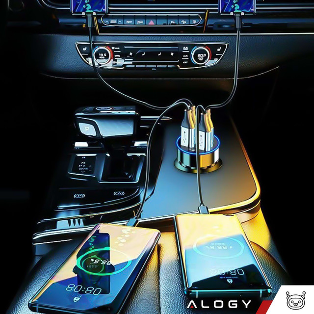 Car charger 4x USB QC 3.0 USB C PD 20W LED fast powerful 250W for Alogy Car phone black