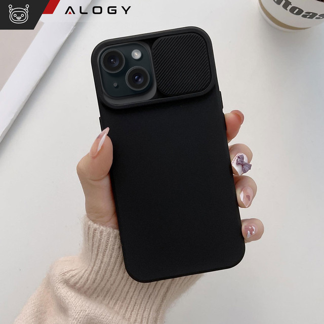Case for iPhone 15 Plus Slide Case with lens cover, camera housing, matte black Alogy Soft Matt