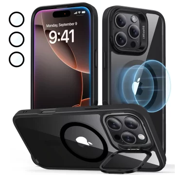 Hybridní ochranný kryt pro Apple iPhone 16 Pro Max Alogy KickStand Hybrid Case se stojánkem MagSafe, černý