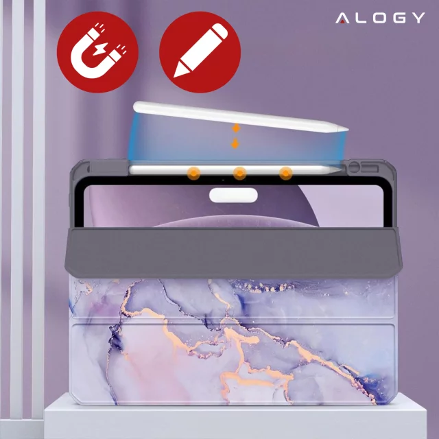 Etui hybrydowe z miejscem na rysik do Apple iPad Air 11" (2024,2025) / Air 10.9" (2020,2022) / Pro 11 (2018) Alogy Hybrid Book Cover Case Marble Fioletowe