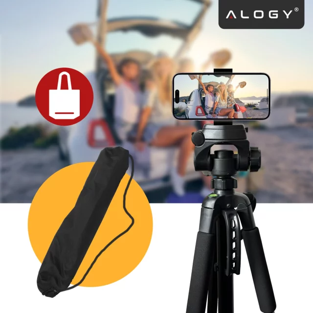 Fotografování ze stativu Stativ Univerzální stojan na fotoaparát 1/4 držák na telefon s fotoaparátem 170 cm Alogy Black
