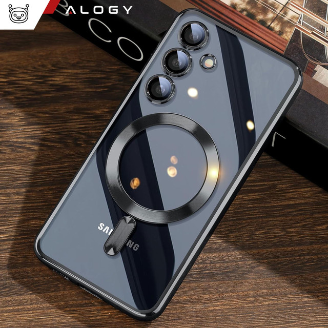 Case for Samsung Galaxy S24 Mag Safe Glamor Case Ring Housing Camera Protection Alogy Black Transparent Glass