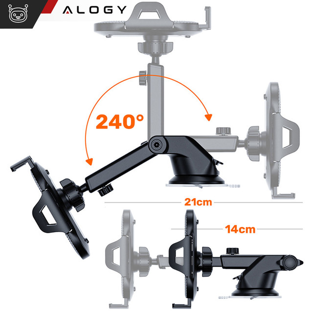 Alogy 3in1 Car Phone Holder for Window Window for Dashboard Grille Cockpit Black USB-C Cable 2.4A 1m