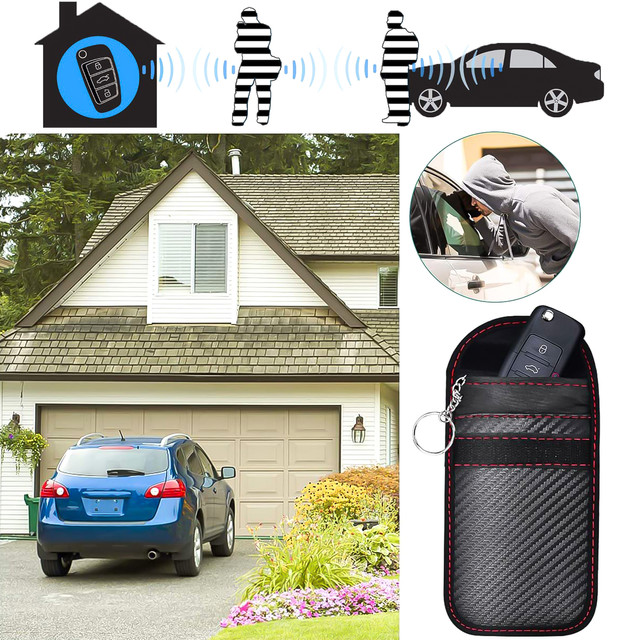 Antykradzieżowe etui na klucze Alogy pokrowiec blokujący sygnał ochrona RFID 13x8.2cm karbon czarny 2szt